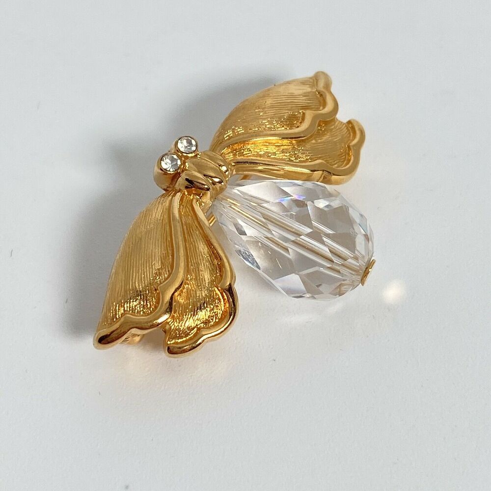 NAPIER 24k Gold Plated White Faceted Crystal Firefly BOOK Piece Brooch Pin